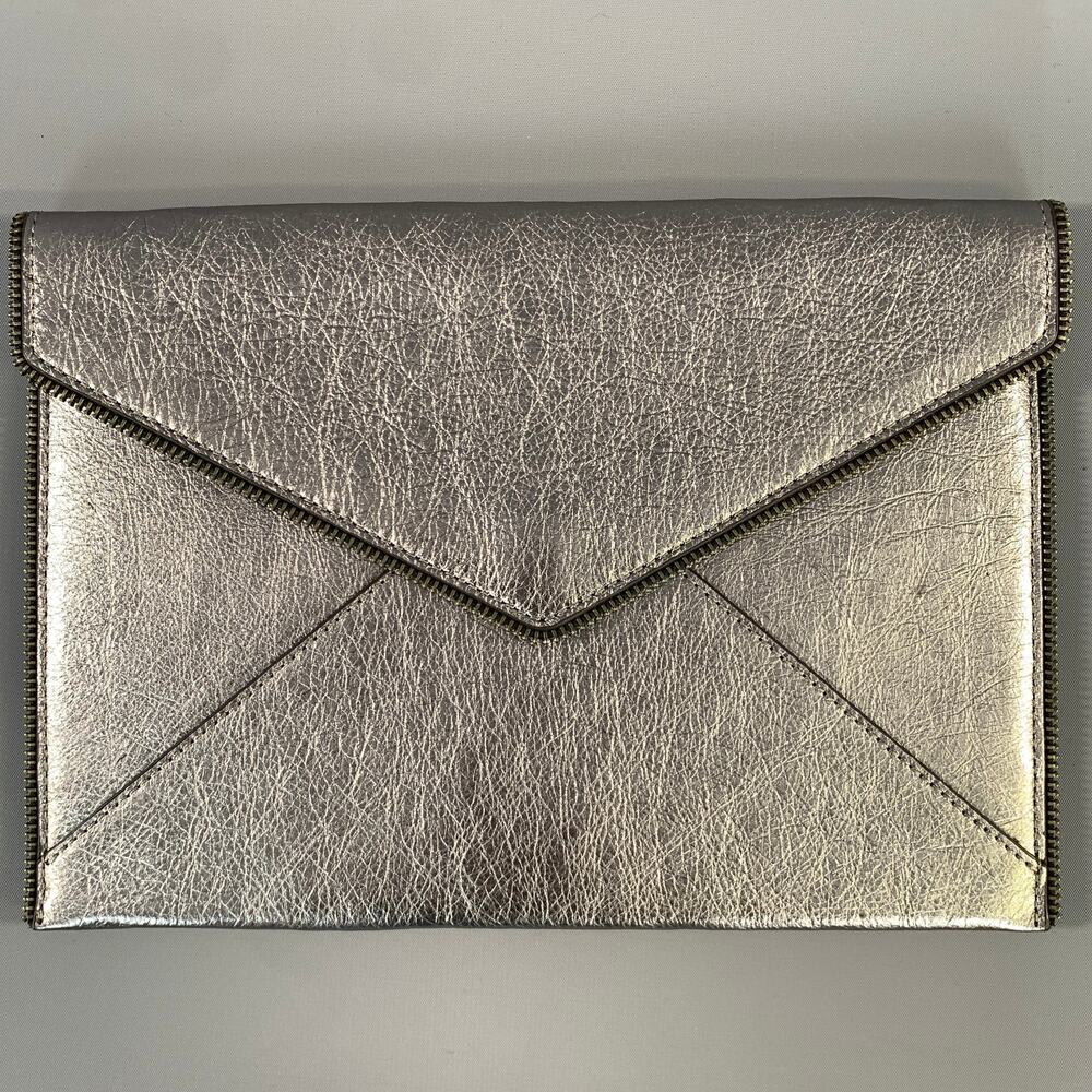 REBECCA MINKOFF SS2016 Silver Metallic Leather Envelope Clutch